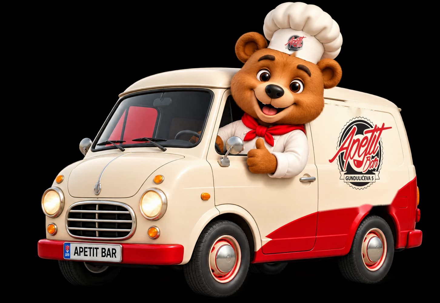 The Apetit Bar delivery van with the mascot